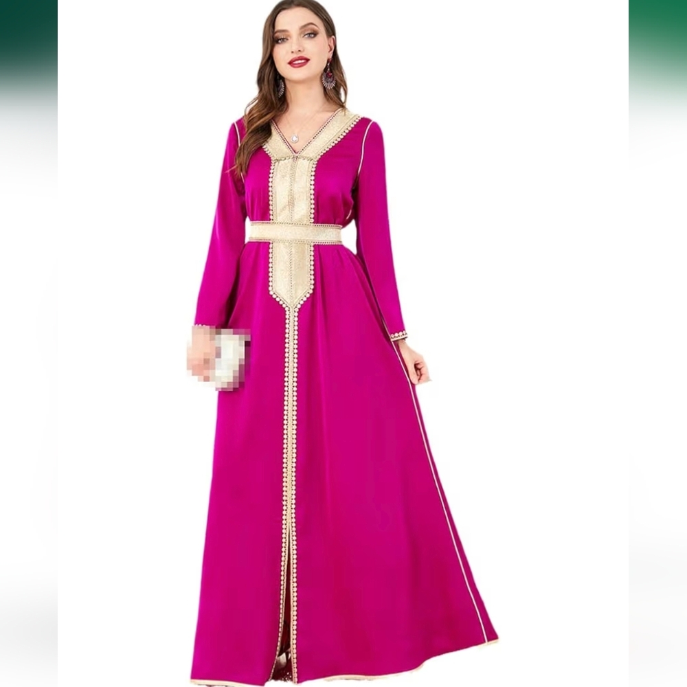 Ramadan Rose Red Muslim Modest Dress for Women Eid Arabic Femme Dubai Abaya Even